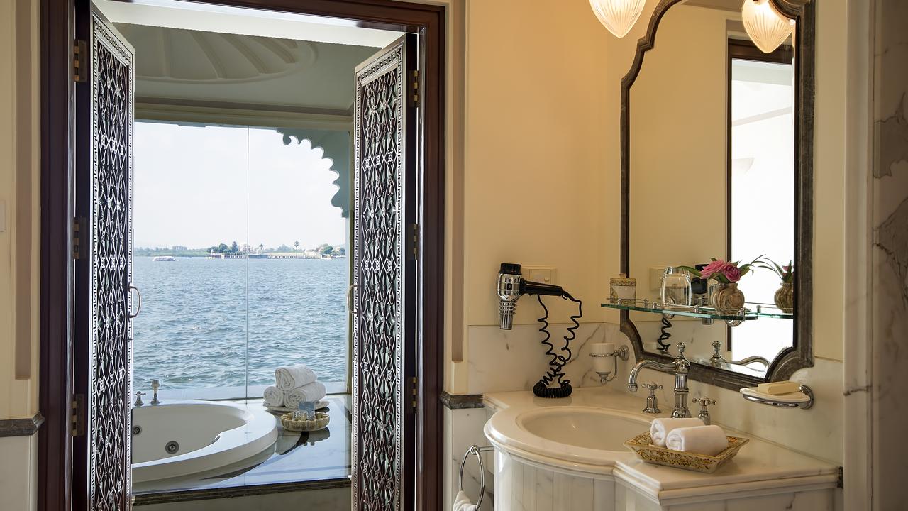 Bathroom with a view at Taj Lake Palace