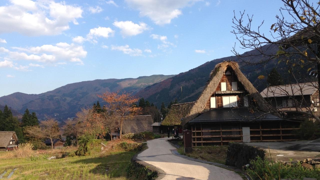 Farmhouse and fields in Toyama Japan