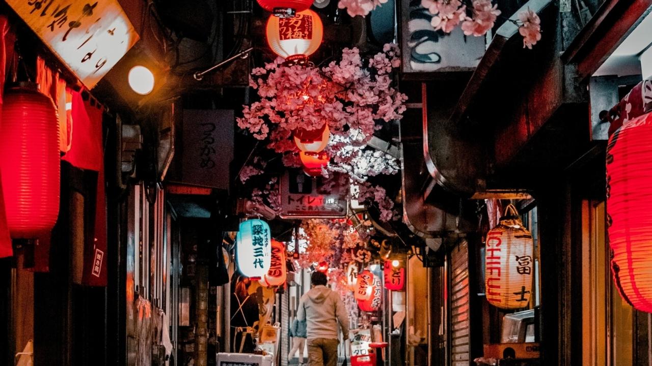 Lanterns in an alley at night Tokyo