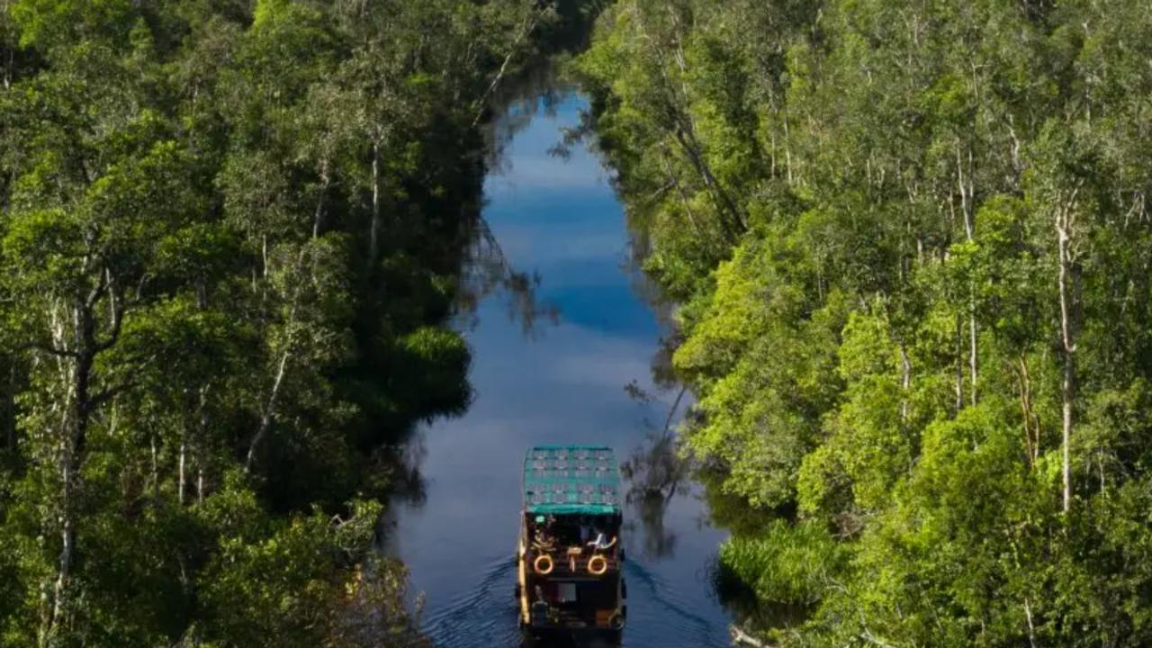 Boat on river in Kalimantan Borneo Indonesia